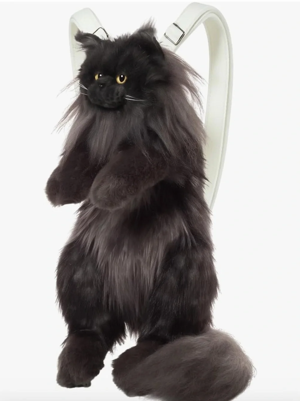 Plush Black Cat Backpack Adjustable White Strap Handcrafted Cat Backpack